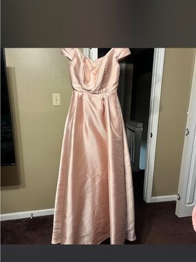 Blush Pink Off-Shoulder Satin Prom Dress